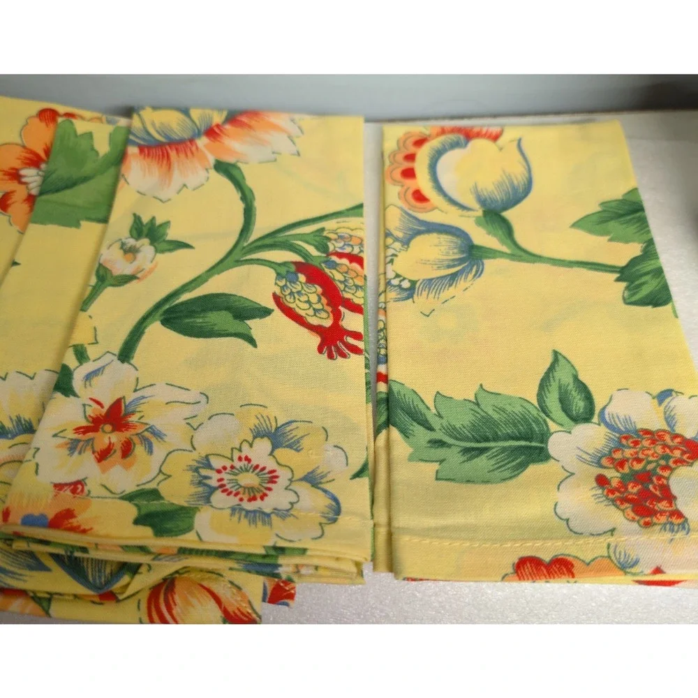 April Cornell Yellow Floral Napkins Set of 12 Orange Green Blue Older Pattern